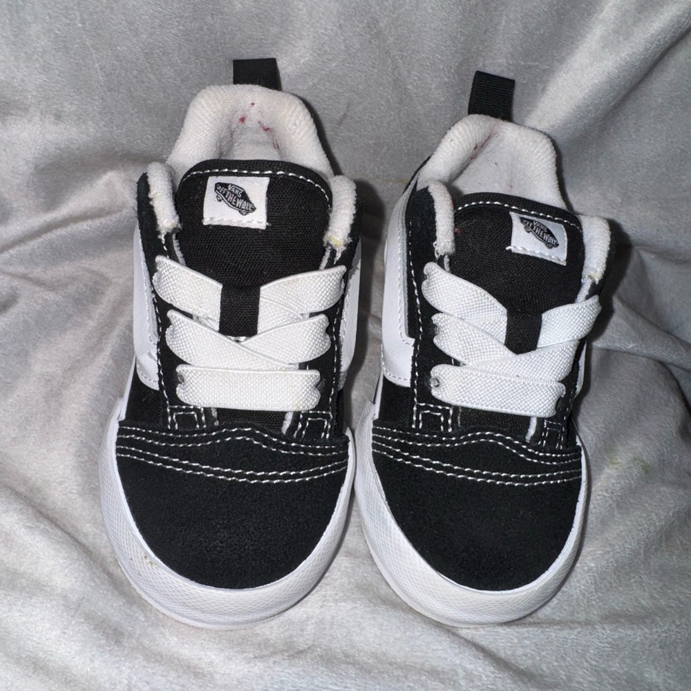 Vans Black and White Canvas Sneakers with Waffle Soles